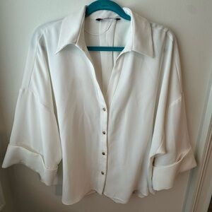 Zara Wide Sleeve Crepe White Women's Blouse